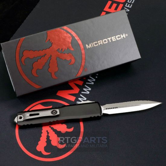Picture of MICROTECH ULTRATECH GEN III ZERO BLADE PLAY OTF AUTOMATIC KNIFE, 3.5" M390 D/E DAGGER, FULL SERRATED, STONEWASH, 1122-12