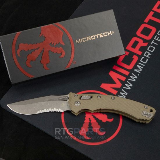 Picture of MICROTECH AMPHIBIAN, S/E, RAM-LOK, OD GREEN, FLUTED G10, 3.9 INCH, PARTIAL SERRATED, APOCALYPTIC, 137RL-11FLGTOD
