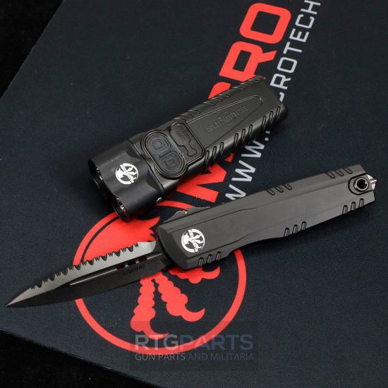 Picture of MICROTECH LUMINARY D/E WITH SUREFIRE STILETTO PRO II KIT, BLACK, 3.56 INCH BLADE, DLC STONEWASH FULL SERRATED, 1270-3DLCTSET