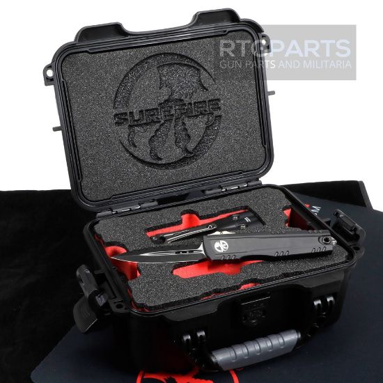 Picture of MICROTECH LUMINARY D/E WITH SUREFIRE STILETTO PRO II KIT, BLACK, 3.56 INCH BLADE, DLC STONEWASH FULL SERRATED, 1270-3DLCTSET