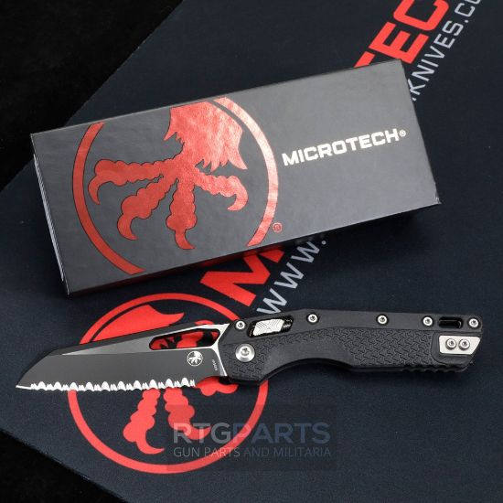 Picture of MICROTECH STANDARD ISSUE MSI, S/E, RAM-LOK, BLACK POLYMER, 3.9 INCH, BLACK BLADE, FULLY SERRATED, 210T-3PMBK