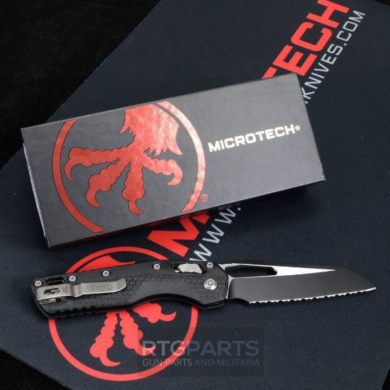 Picture of MICROTECH STANDARD ISSUE MSI, S/E, RAM-LOK, BLACK POLYMER, 3.9 INCH, BLACK BLADE, FULLY SERRATED, 210T-3PMBK