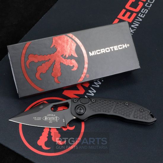 Picture of MICROTECH STITCH AUTO, S/E, BLACK ALUMINUM HANDLE, 3.7 INCH, BLACK BLADE, 169-1T
