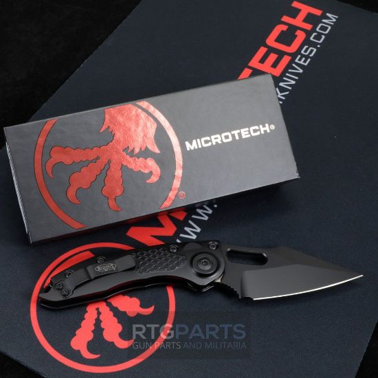 Picture of MICROTECH STITCH AUTO, S/E, BLACK ALUMINUM HANDLE, 3.7 INCH, BLACK BLADE, 169-1T
