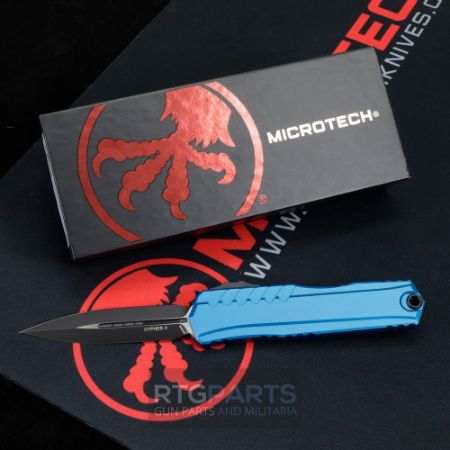 Picture of MICROTECH CYPHER II D/E OTF AUTOMATIC KNIFE, BLUE, 3.5 INCH TACTICAL BLACK, 1242-1BL