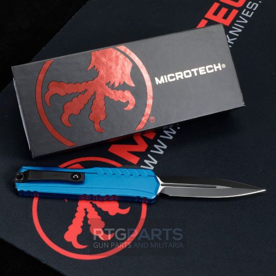 Picture of MICROTECH CYPHER II D/E OTF AUTOMATIC KNIFE, BLUE, 3.5 INCH TACTICAL BLACK, 1242-1BL