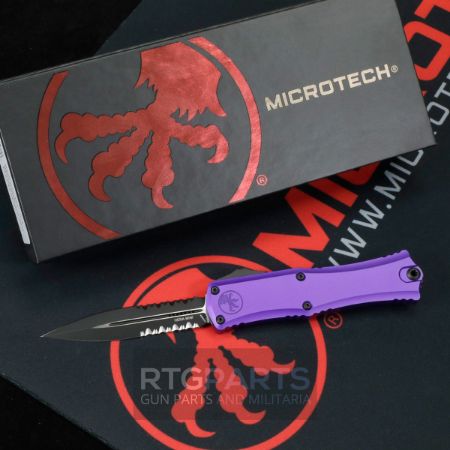 Picture of MICROTECH HERA II MINI D/E OTF, AUTOMATIC KNIFE, PURPLE, 3 INCH, PARTIAL SERRATED BLACK BLADE, 1702M-2PU