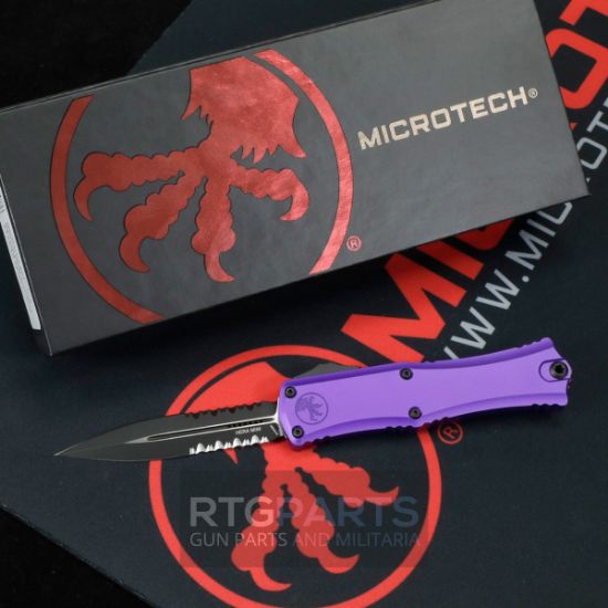 Picture of MICROTECH HERA II MINI D/E OTF, AUTOMATIC KNIFE, PURPLE, 3 INCH, PARTIAL SERRATED BLACK BLADE, 1702M-2PU