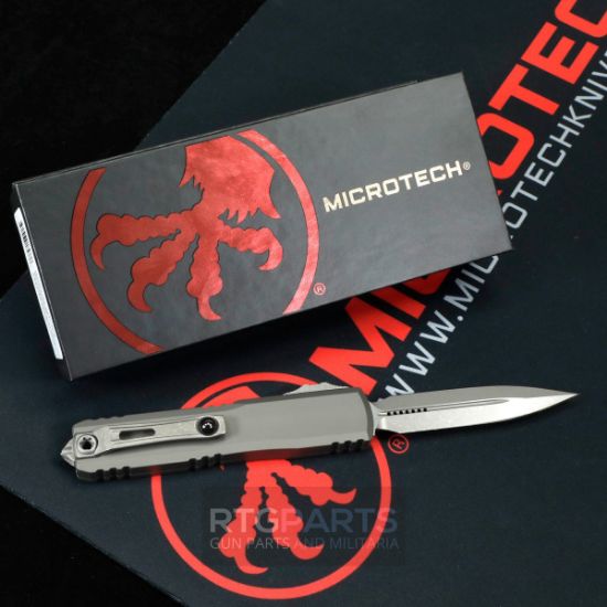Picture of MICROTECH ULTRATECH GEN III ZERO BLADE PLAY OTF AUTOMATIC KNIFE, NATURAL CLEAR, 3.5" M390 D/E DAGGER, APOCALYPTIC, 1122-10APNC