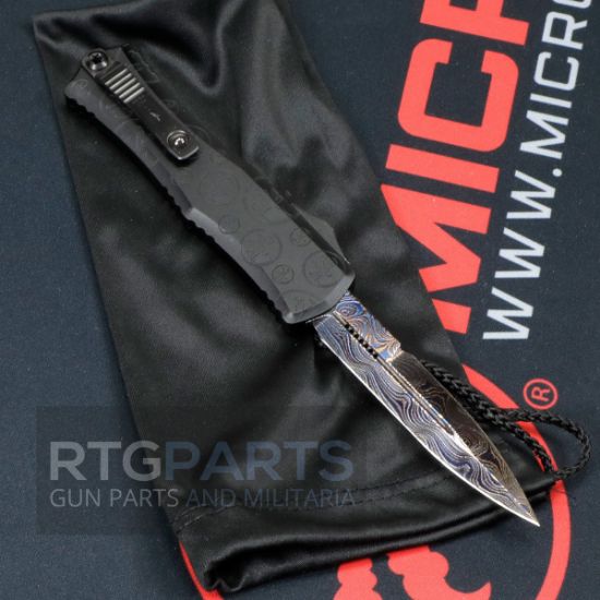 Picture of MICROTECH HERA II MINI SIGNATURE SERIES, D/E BAYONET OTF, BLUED VEGAS FORGE DAMASCUS, CLAW BURST DEEP ENGRAVED, 3 INCH, 1701M-16MS2