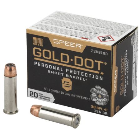 Speer Ammunition, Speer Gold Dot, Personal Protection, 38 Special, 135 Grain, Hollow Point, +P, 20 Round Box, 604544647372, AMMO-23921GD, RTG Parts