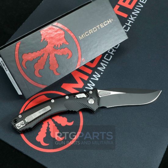 Picture of MICROTECH AMPHIBIAN, S/E, RAM-LOK, BLACK ALUMINUM FLUTED SCALES, 3.9 INCH, BLACK BLADE, MICROTECH-137RL-1FL