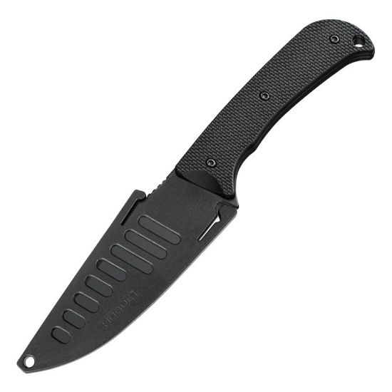 Hogue, Extrak XL, Fixed Blade Knife, CPM M4 Steel, Plain Edge, 3.9 Clip Point Blade, Cerakote Finish, Black G-10 Handle, Black Blade, Includes Sheath, 743108358542, GER-35854, RTG Parts