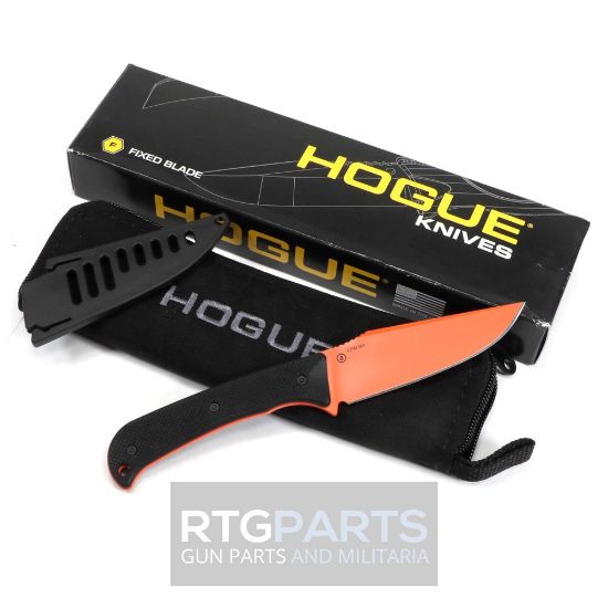 Hogue, Extrak XL, Fixed Blade Knife, CPM M4 Steel, Plain Edge, 3.9 Clip Point Blade, Cerakote Finish, Black G-10 Handle, Orange Blade, Includes Sheath, 743108358597, GER-35859, RTG Parts