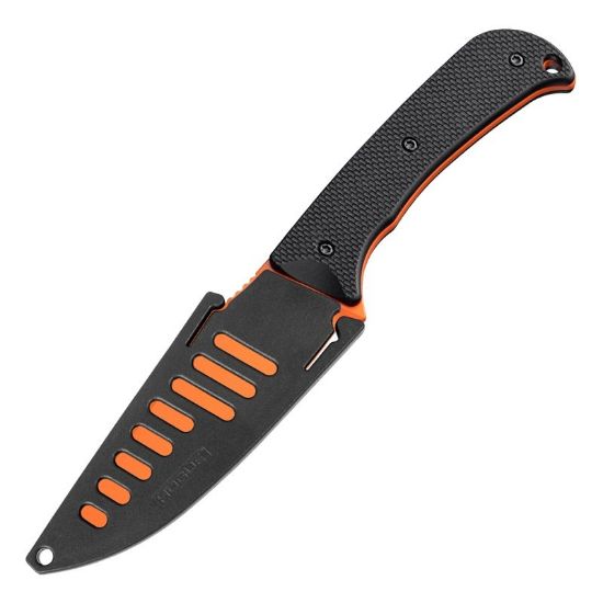 Hogue, Extrak XL, Fixed Blade Knife, CPM M4 Steel, Plain Edge, 3.9 Clip Point Blade, Cerakote Finish, Black G-10 Handle, Orange Blade, Includes Sheath, 743108358597, GER-35859, RTG Parts