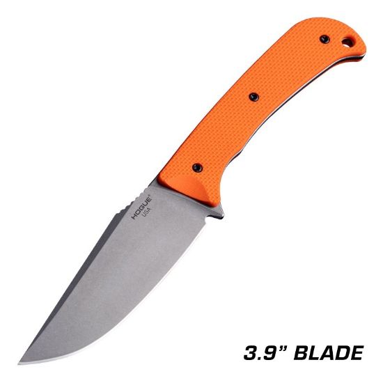 Hogue, Extrak XL, Fixed Blade Knife, CPM M4 Steel, Plain Edge, 3.9 Clip Point Blade, Cerakote Finish, Black G-10 Handle, Orange Blade, Includes Sheath, 743108358597, GER-35859, RTG Parts