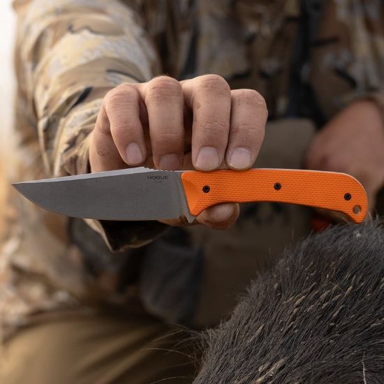 Hogue, Extrak XL, Fixed Blade Knife, CPM M4 Steel, Plain Edge, 3.9 Clip Point Blade, Cerakote Finish, Black G-10 Handle, Orange Blade, Includes Sheath, 743108358597, GER-35859, RTG Parts