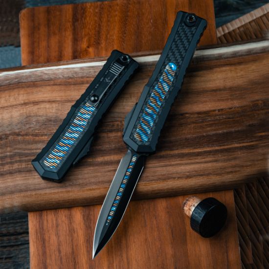 Picture of MARFIONE CUSTOM ATREUS ZBP DOUBLE EDGE CRYO ICE W/ FLAMED 6AL-4V TITANIUM INLAY, MIL-SPEC ALLOY HANDLE W/ CARBON FIBER & FLAMED TITANIUM, 1290-CICFTIFL-MCK