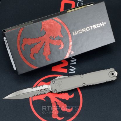 Picture of MICROTECH ULTRATECH GEN III ZERO BLADE PLAY OTF AUTOMATIC KNIFE, NATURAL CLEAR, 3.5" M390 D/E DAGGER, PARTIAL SERRATED, APOCALYPTIC, 1122-11APNC