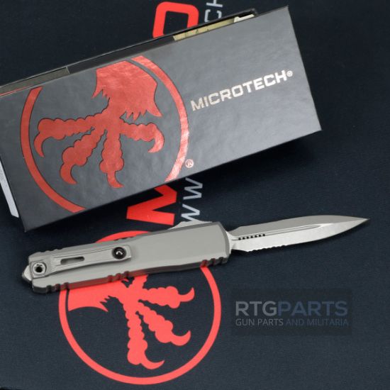 Picture of MICROTECH ULTRATECH GEN III ZERO BLADE PLAY OTF AUTOMATIC KNIFE, NATURAL CLEAR, 3.5" M390 D/E DAGGER, PARTIAL SERRATED, APOCALYPTIC, 1122-11APNC