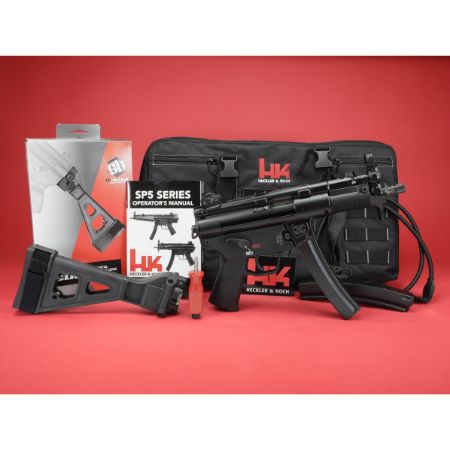 HK SP5K With Brace Combo, Heckler & Koch, SP5K, Pistol, Semi-automatic, 9MM, Threaded Barrel, Steel Receiver, Black, Polymer Pistol Grip, Iron Sights, 2x 30rd Mags, Ambidextrous, 642230261815, FFL-HKK-81000481, RTG Parts