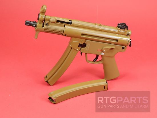 HK FDE SP5K With Brace Combo, Heckler & Koch, SP5K, Pistol, Semi-automatic, 9MM,  Threaded Barrel, Steel Receiver, Black, Polymer Pistol Grip, Iron Sights, 2x 30rd Mags, Ambidextrous, RAL8000, RAL-8000, 642230269965, FFL-HKK-81001076, RTG Parts