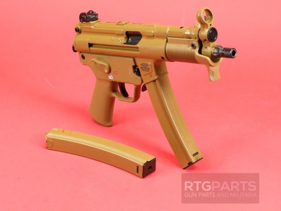 HK FDE SP5K With Brace Combo, Heckler & Koch, SP5K, Pistol, Semi-automatic, 9MM,  Threaded Barrel, Steel Receiver, Black, Polymer Pistol Grip, Iron Sights, 2x 30rd Mags, Ambidextrous, RAL8000, RAL-8000, 642230269965, FFL-HKK-81001076, RTG Parts
