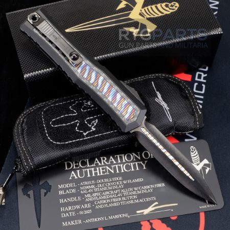 Picture of MARFIONE CUSTOM ATREUS ZBP DOUBLE EDGE CRYO ICE W/ FLAMED 6AL-4V TITANIUM INLAY, MIL-SPEC ALLOY HANDLE W/ CARBON FIBER & FLAMED TITANIUM, 1290-CICFTIFL-MCK