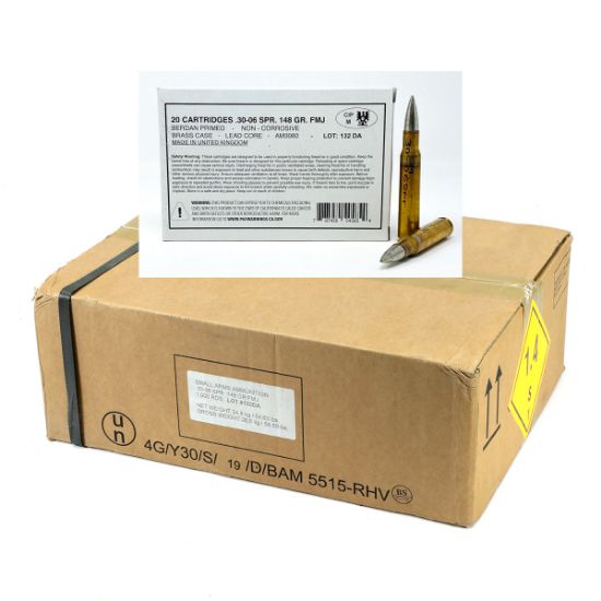 Picture of 1000RD SEALED CASE OF BRITISH KYNOCH SURPLUS 30-06 148GR FMJ