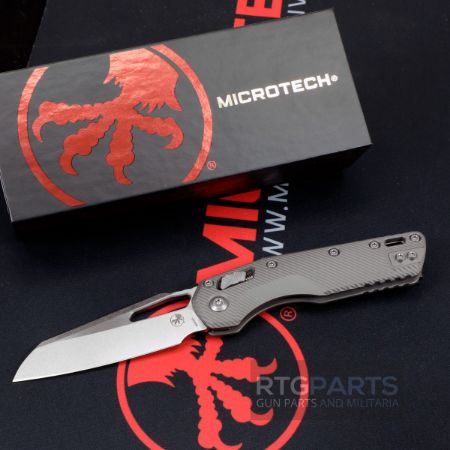 Picture of MICROTECH STANDARD ISSUE MSI, S/E, RAM-LOK, NATURAL CLEAR FLUTED ALUMINUM HANDLE, 3.9 INCH, STONEWASH 210-10FLNC