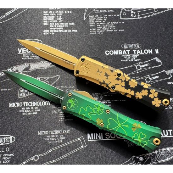 Picture of MICROTECH HERA II MINI D/E OTF, AUTOMATIC KNIFE, 3 INCH, ST. PATRICKS DAY GREEN SIGNATURE SERIES, 1702M-1SPDGRS