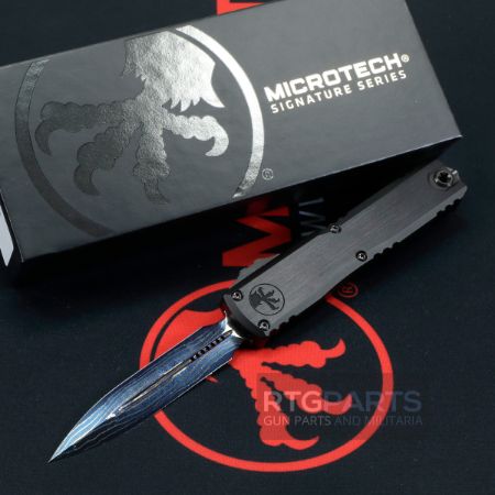 Picture of MICROTECH ULTRATECH GEN III ZBP, MARFIONE SELECT, BAKER FORGE, ICESTORM DAMASCUS, DLC HARDWARE & BLUE TITANIUM ACCENTS, 3.5" D/E DAGGER, 1122-16MS2