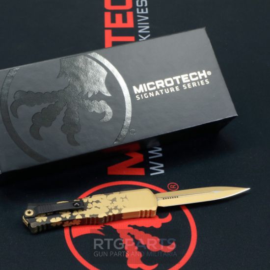 Picture of MICROTECH HERA II MINI D/E OTF, AUTOMATIC KNIFE, 3 INCH, ST. PATRICKS DAY GOLD SIGNATURE SERIES, 1702M-1SPDGDS