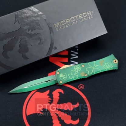 Picture of MICROTECH HERA II MINI D/E OTF, AUTOMATIC KNIFE, 3 INCH, ST. PATRICKS DAY GREEN SIGNATURE SERIES, 1702M-1SPDGRS