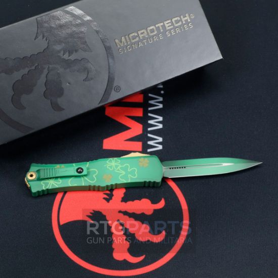 Picture of MICROTECH HERA II MINI D/E OTF, AUTOMATIC KNIFE, 3 INCH, ST. PATRICKS DAY GREEN SIGNATURE SERIES, 1702M-1SPDGRS