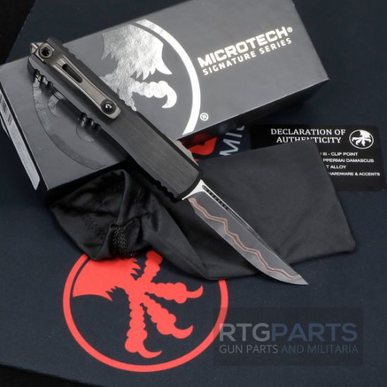 Picture of MICROTECH ULTRATECH GEN III ZBP, MARFIONE SELECT, BAKER FORGE, COPPERMAI DAMASCUS, DLC HARDWARE & ACCENTS, 3.5" CLIP POINT S/E, 1121-16MS1