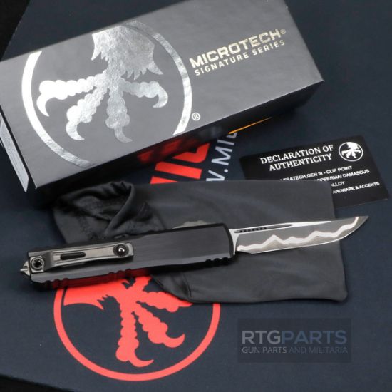 Picture of MICROTECH ULTRATECH GEN III ZBP, MARFIONE SELECT, BAKER FORGE, COPPERMAI DAMASCUS, DLC HARDWARE & ACCENTS, 3.5" CLIP POINT S/E, 1121-16MS1