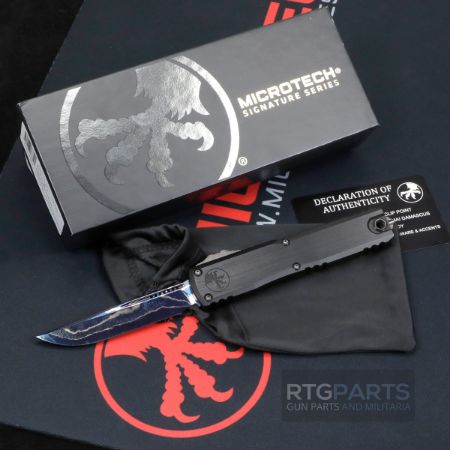 Picture of MICROTECH ULTRATECH GEN III ZBP, MARFIONE SELECT, BAKER FORGE, COPPERMAI DAMASCUS, DLC HARDWARE & BLUE TITANIUM ACCENTS, 3.5" CLIP POINT S/E, 1121-16MS2