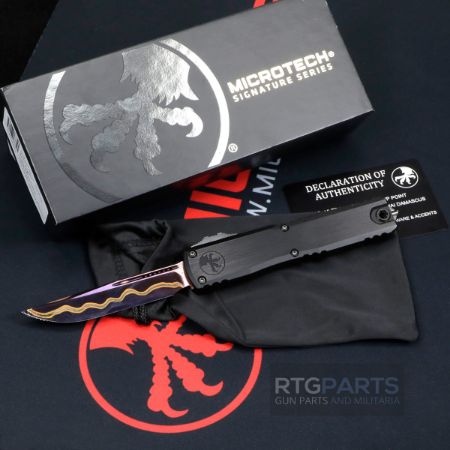 Picture of MICROTECH ULTRATECH GEN III ZBP, MARFIONE SELECT, BAKER FORGE, COPPERMAI DAMASCUS, DLC HARDWARE & PURPLE TITANIUM ACCENTS, 3.5" CLIP POINT S/E, 1121-16MS3
