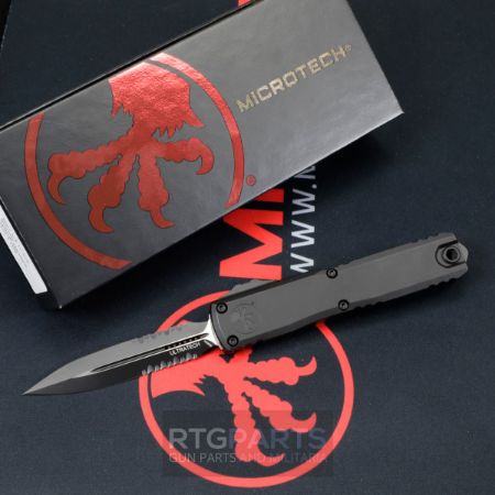 Picture of MICROTECH ULTRATECH GEN III ZBP OTF AUTOMATIC KNIFE, BLACK, 3.5" M390 D/E DAGGER, PARTIAL SERRATED, BLACK TACTICAL, 1122-2T