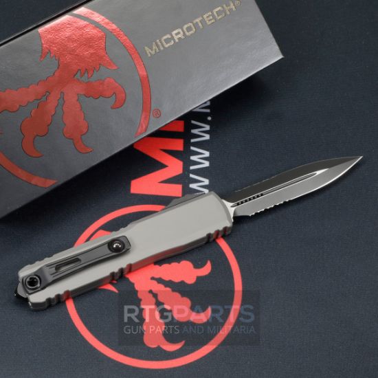 Picture of MICROTECH ULTRATECH GEN III ZBP OTF AUTOMATIC KNIFE, NATURAL CLEAR, 3.5" M390 D/E DAGGER, PARTIAL SERRATED, BLACK TACTICAL, 1122-2NC