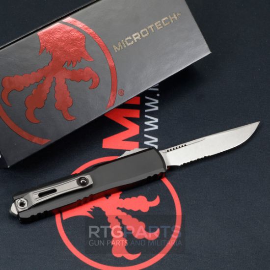 Picture of MICROTECH ULTRATECH GEN III ZERO BLADE PLAY OTF AUTOMATIC KNIFE, Black, 3.5" M390, S/E PARTIAL SERRATED, STONEWASH, 1121-11