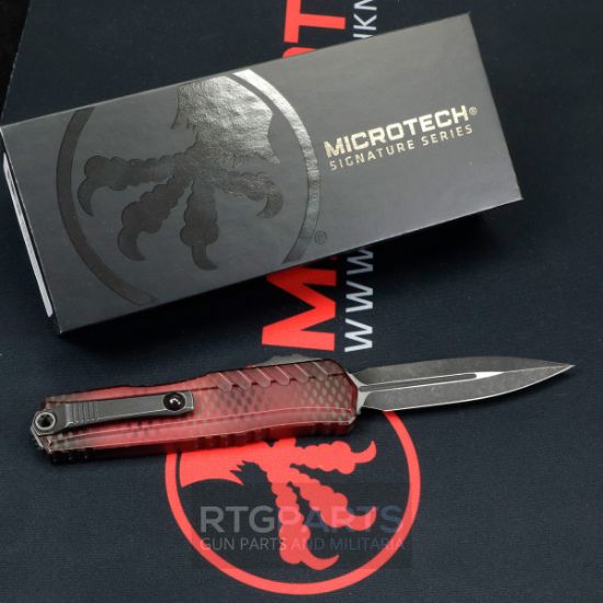 Picture of MICROTECH CYPHER II D/E OTF AUTOMATIC KNIFE, RED X-51 STANDARD, 3.5 INCH BLACK DAGGER, 1242-1RDX51S
