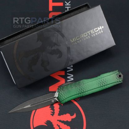 Picture of MICROTECH CYPHER II D/E OTF AUTOMATIC KNIFE, GREEN X-51 STANDARD, 3.5 INCH BLACK DAGGER, 1242-1GRX51S