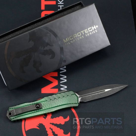 Picture of MICROTECH CYPHER II D/E OTF AUTOMATIC KNIFE, GREEN X-51 STANDARD, 3.5 INCH BLACK DAGGER, 1242-1GRX51S