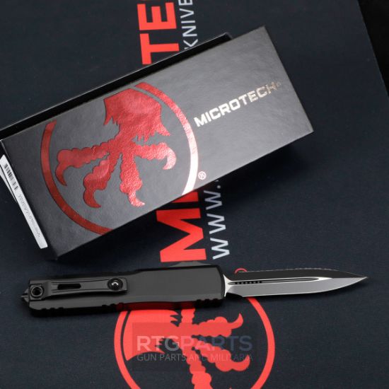 Picture of MICROTECH ULTRATECH GEN III ZERO BLADE PLAY OTF AUTOMATIC KNIFE, BLACK, 3.5" M390 D/E DAGGER, FULL SERRATED, BLACK TACTICAL, 1122-3T
