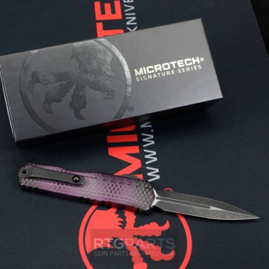Picture of MICROTECH CYPHER II D/E OTF AUTOMATIC KNIFE, PURPLE X-51 STANDARD, 3.5 INCH BLACK DAGGER, 1242-1PUX51S