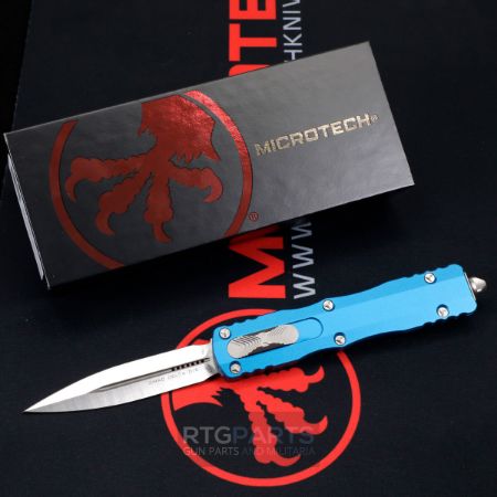 Picture of MICROTECH DIRAC DELTA D/E OTF AUTOMATIC KNIFE, BLUE, 3.75 INCH, SATIN DAGGER, 227-4BL