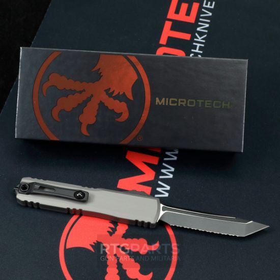 Picture of MICROTECH ULTRATECH GEN III ZBP OTF AUTOMATIC KNIFE, NATURAL CLEAR,3.5" M390 T/E TANTO, FULL SERRATED, BLACK TACTICAL, 1123-3NC