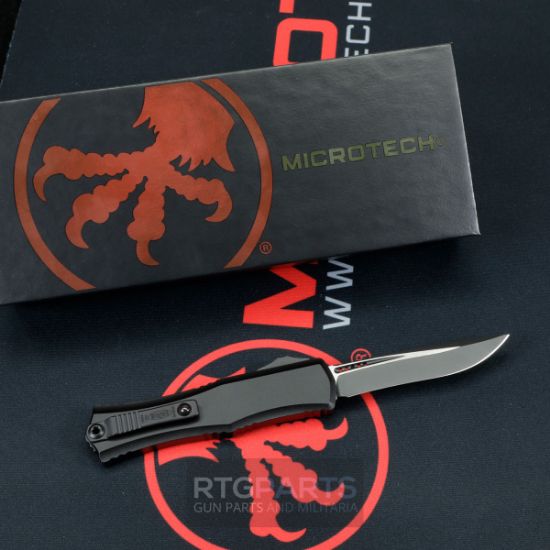 Picture of MICROTECH HERA II MINI S/E RECURVE OTF, AUTOMATIC KNIFE, BLACK, 3 INCH, BLACK BLADE, 1705M-1T